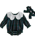 Christmas Plaid Eyelet Collar Bubble Romper