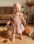 Blush Floral Pinafore Set with Matching Bow Socks