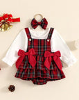 3pcs Buffalo Plaid Suspender Skirt