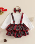 3pcs Buffalo Plaid Suspender Skirt