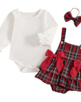 3pcs Buffalo Plaid Suspender Skirt