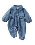 Denim Long-sleeved Pocketed Romper