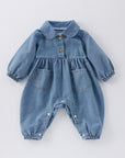 Denim Long-sleeved Pocketed Romper