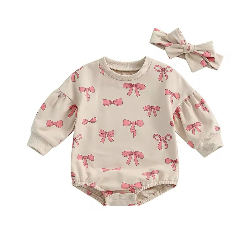 2pcs Bow Romper Set