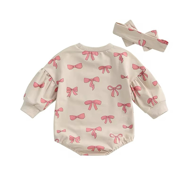 2pcs Bow Romper Set