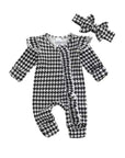 Houndstooth Ruffle Knit Romper Set