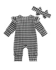 Houndstooth Ruffle Knit Romper Set