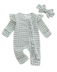 Houndstooth Ruffle Knit Romper Set