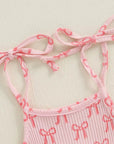 Bow-Print Ruffle Romper (Pink)