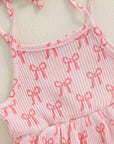 Bow-Print Ruffle Romper (Pink)