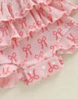 Bow-Print Ruffle Romper (Pink)