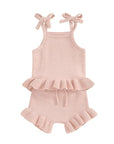 2pcs Knit Peplum Ruffle Shorts Set