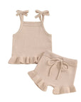 2pcs Knit Peplum Ruffle Shorts Set
