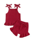 2pcs Knit Peplum Ruffle Shorts Set
