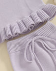 2pcs Knit Peplum Ruffle Shorts Set