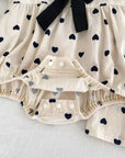 Midnight Hearts Bow Bubble Romper