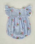 Blue Stripe Blossom Lace Flutter Romper