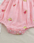 Pink Stripe Blossom Lace Flutter Romper
