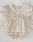 Ivory Floral Lace Collar Peplum Romper Set