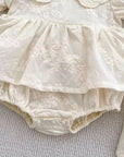 Ivory Floral Lace Collar Peplum Romper Set