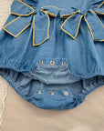Denim Darling Double Bow Bubble Romper