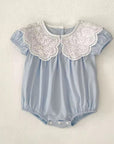 Sky Blue Eyelet Collar Bubble Romper
