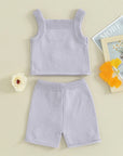2pcs Knit Flower Shorts Set