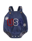 USA Embroidered Denim Romper
