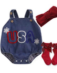 USA Embroidered Denim Romper