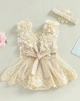 2pcs Floral Lace Romper