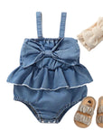 Bow Denim Peplum Romper