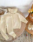 2pcs Hollow Knit Cardigan Set