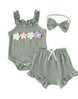 Bloom & Ruffle Ribbed Romper Set