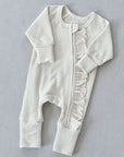 Ribbed Ruffle Zip Romper
