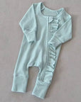 Ribbed Ruffle Zip Romper