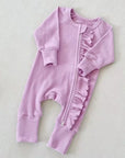 Ribbed Ruffle Zip Romper