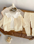 2pcs Hollow Knit Cardigan Set