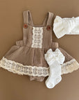 Vintage Skirted Lace Romper (Brown)
