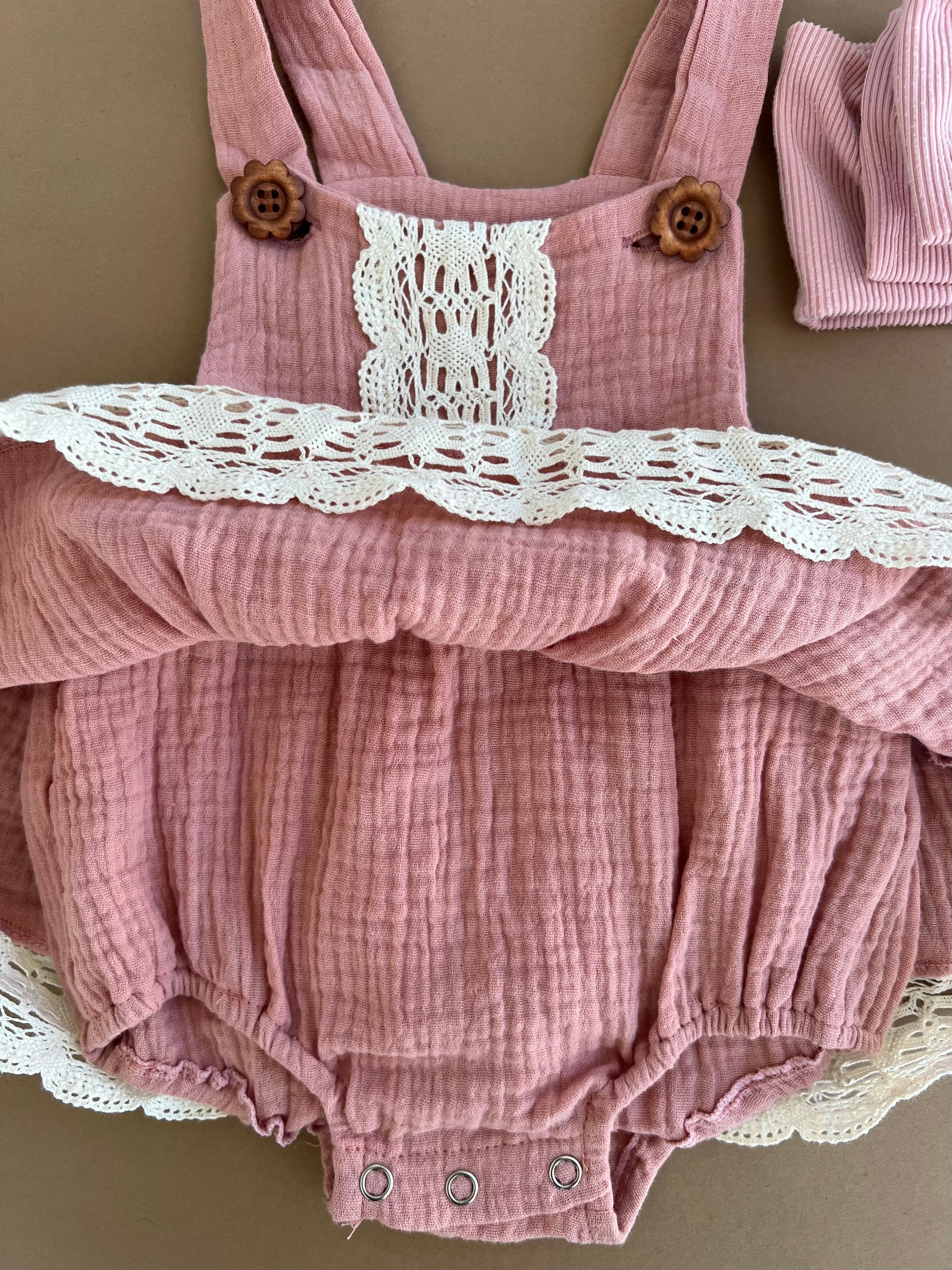 Vintage Skirted Lace Romper (Rose Pink)