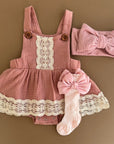 Vintage Skirted Lace Romper (Rose Pink)