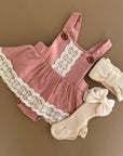 Vintage Skirted Lace Romper (Rose Pink)