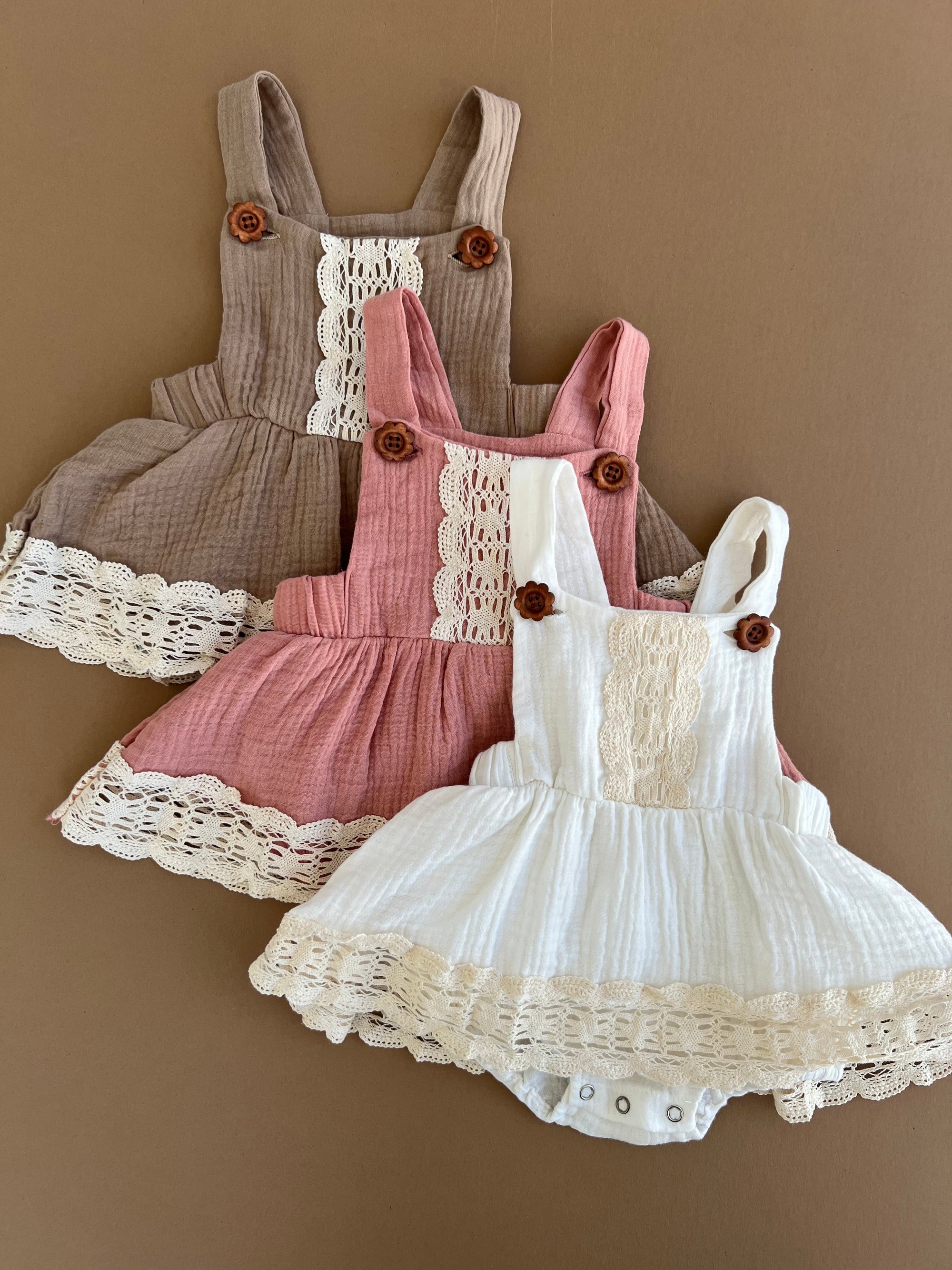 Vintage Skirted Lace Romper (Rose Pink)