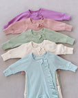 Ribbed Ruffle Zip Romper