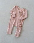 Ribbed Ruffle Zip Romper