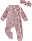 Vintage Bloom Waffle Knit Ruffle Footie & Bow Set