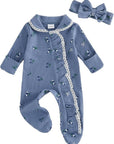 Vintage Bloom Waffle Knit Ruffle Footie & Bow Set