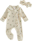 Vintage Bloom Waffle Knit Ruffle Footie & Bow Set