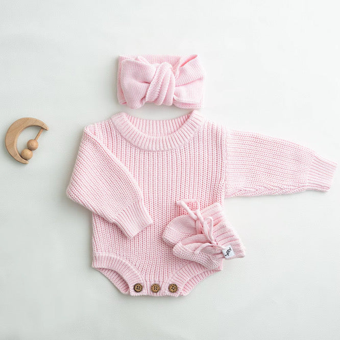 Chunky Knit Romper - Blush Pink