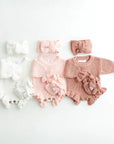 Chunky Knit Ruffle Romper - Ivory Cloud