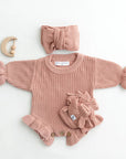 Chunky Knit Ruffle Romper - Dusty Rose